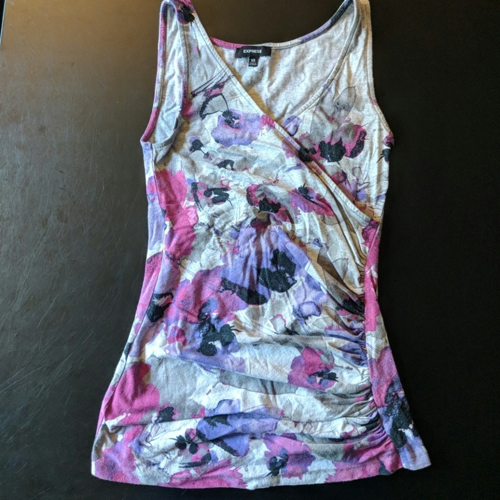 Express Gray Tank with Purple/Fuchsia Flowers
